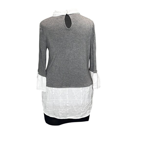 Gray & White 3/4 Sleeve Two-Tone Tunic Top With Collar Size S - Picture 3 of 10